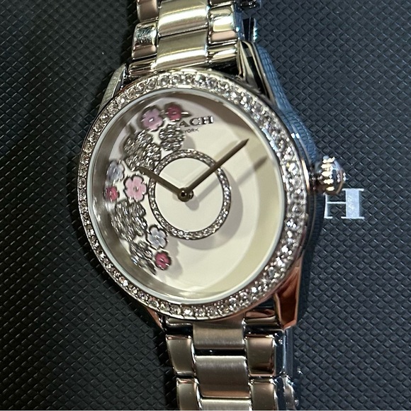 Coach Preston Silver Bracelet Watch With 36mm White Face With Moving Flowers - Picture 6 of 11